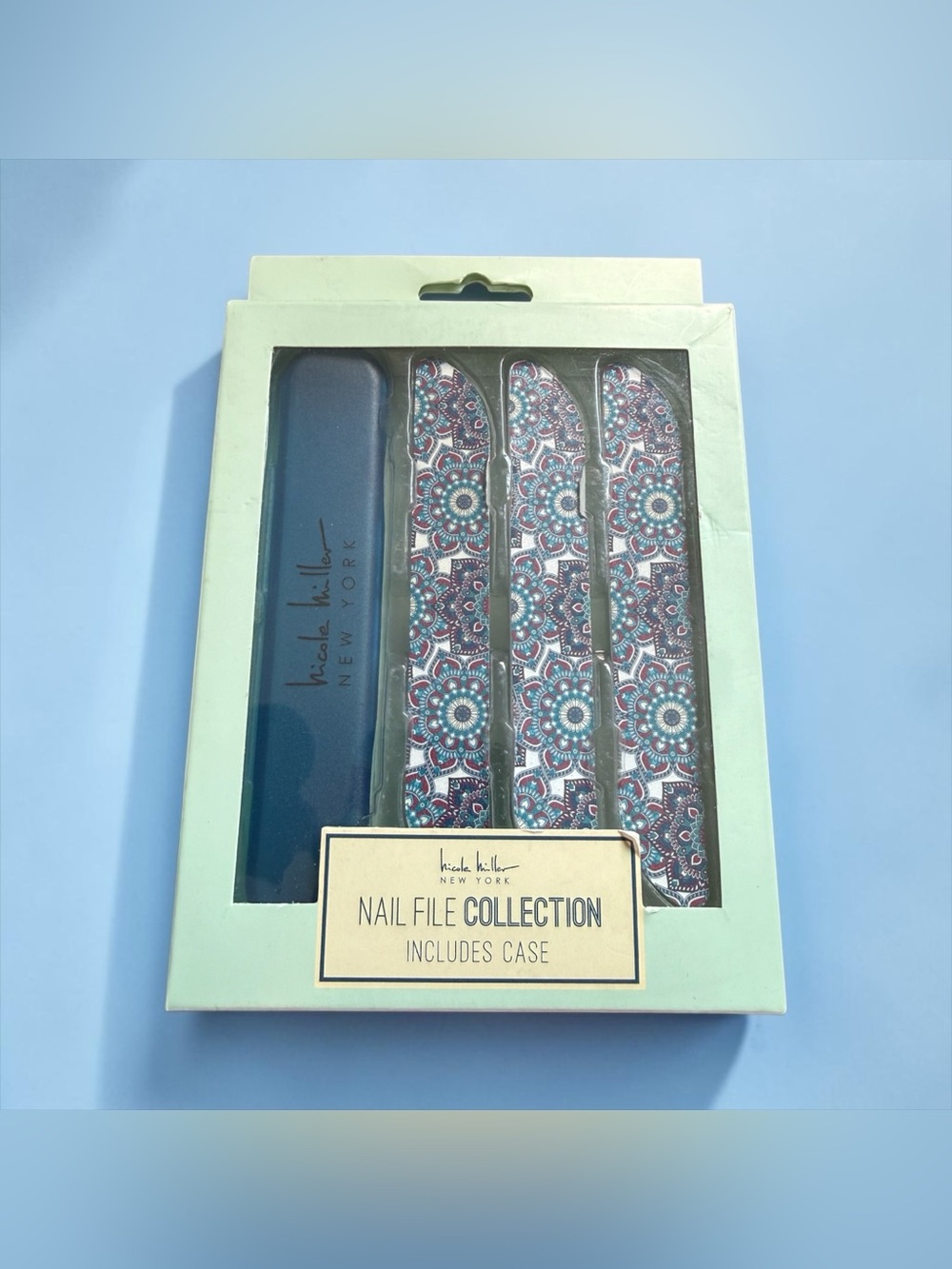 💙Nicole Miller💙3-PC Floral Medallion Nail File Collection Set with Case/NIP